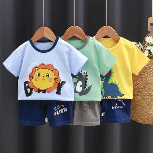 Toddler Girl Set Pure Cotton Children Clothes Short Sleeve Kids 2 Piece Set Girls Summer Outfits Cartoon Boys Sports Suit