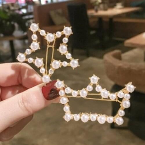 Korean New Fashion Sweet Net Red Pearl Hairpin Star Top Clamp Liu Hai Crown Hairpin Wholesale