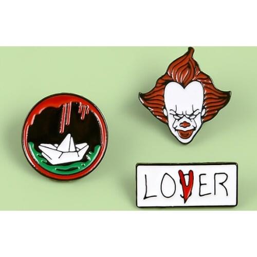 Insidious Evil Smile Joker Movie Pins LOVER LOSER Brooch Bloody Circular Badge Boat Gifts For Friends Jewelry Pendenties