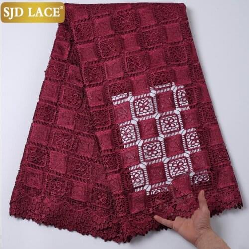 SJD LACE Wine Embroidery 2021African Cord Lace Fabric With Beads Water Soluble Guipure Cord Laces For Wedding Party Sew A2201