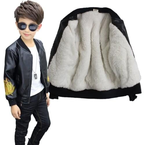 New Boys leather jackets print flower PU coats winter with fleece and no fleece 30-10 old size kids boys coats 7WT054