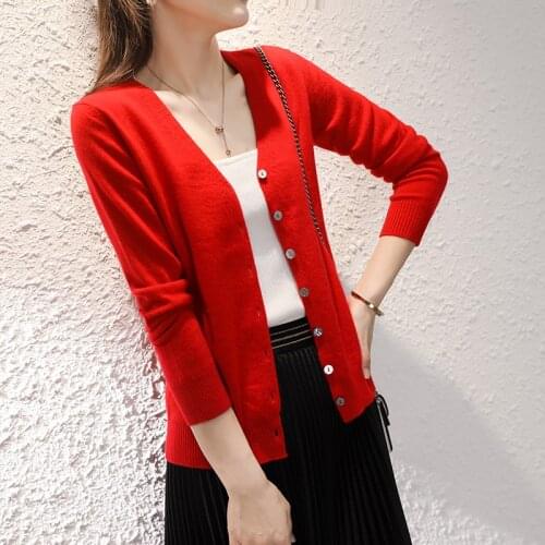 Hot Sale V-neck Women Jackets 100% Pure Goat Cashmere Knitted Cardigans Long sleeve Sweater 2020 Winter Female Standard Clothes