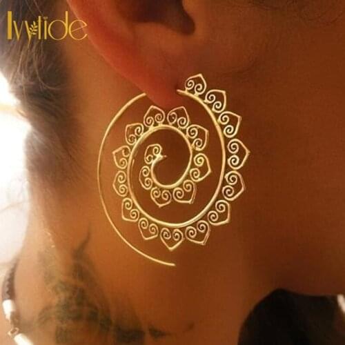 Lvytide 1 pair hoop earrings Brass Spiral Earrings Indian Ethnic Statement jewelry earrings for women pendientes aro