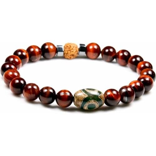 Men Strand Bracelets 8mm Natural Red Tigers Eye Stone Beads Bracelet Jewelry New Rudraksha Bracelet For Mens Buddha Gift