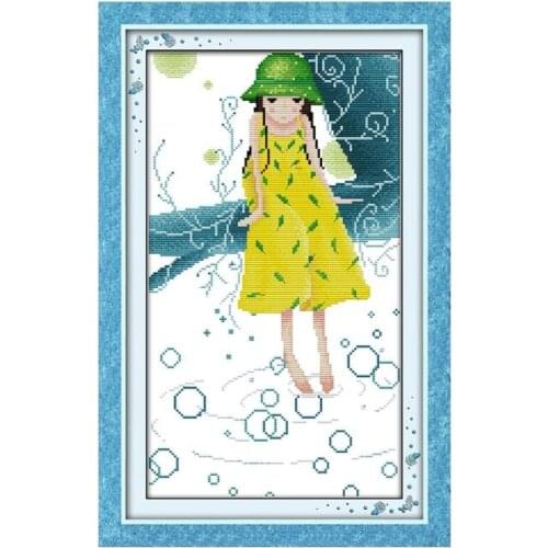 Love words cross stitch kit cartoon girl count print stamped 14ct 11ct hand embroidery DIY handmade needlework supplies bag