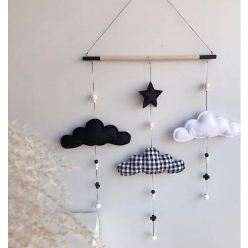 Wall Hanging Decoration Felt Clouds Wooden Bead String Drop Ornament Home Kids Room Nursery Wall Decor Photography Props Gift