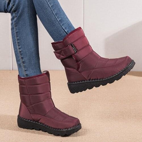 2021 New Winter High-top Plush Boots Water Proof Hook & Loop Plus Velvet Womens Shoes Long Tube Outdoor Snow Boots