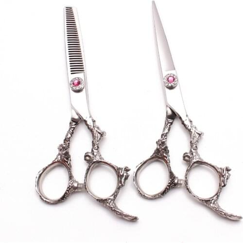 2Pcs 6" 17.5cm Customized Logo Barbers Shop Haircut Scissors Cutting Scissors Thinning Shears Professional Hair Scissors C9005