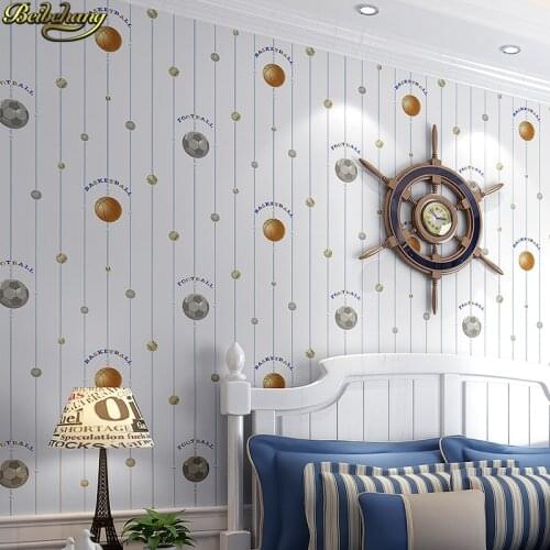 Beibehang Modern simple child wallpaper bedroom nonwoven fabric striped wallpaper living room TV background wall basketball