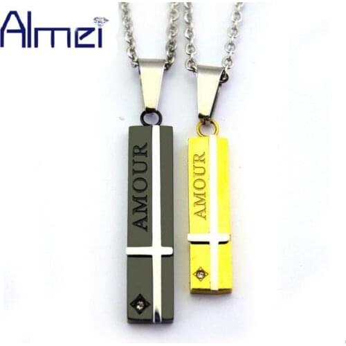Uloveido Black /Gold Color Crosses Stainless Steel Couple Necklaces Men/Women Jewelry Love Amour Paired Pendants Chains STN029