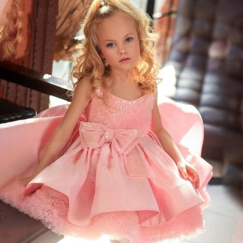 Princess Flower Girls Dresses For Weddings Lace Crystals Girls Brithday Pageant Ball Gown First Holy Communion Gown