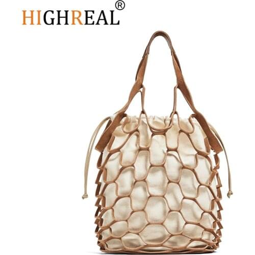 Summer Beach Totes Bag Bright Paper Ropes Hollow Woven Bag Cotton Lining Straw Bag Female Reti culate Handbag Netted Beach Bag