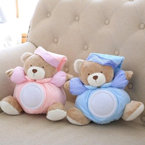 Bear Plush Doll Baby Comfort Stuffed Animal Pillow 0-3 Years Old Sleep Soft Toys With Sound Light Instrument Infant Calm Toys
