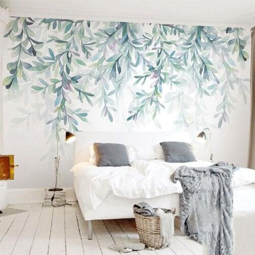 Custom Photo Wallpaper Modern Watercolor Green Leaves Wall Painting Living Room Bedroom Self-adhesive Mural Sticker Home Decor