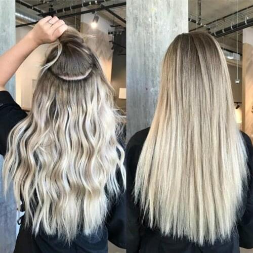 Clip In Human Hair Extensions Full Head Remy Hair Natural Black to Light Brown Honey Blonde Ombre Straight Hair Extensions 120g
