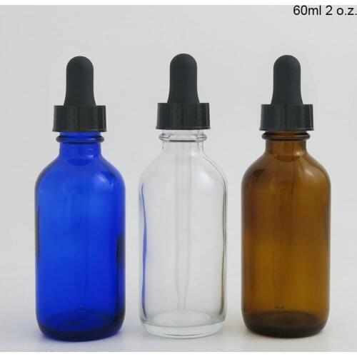 200 x 60ml Empty amber blue clear glass dropper bottle 2oz amber essential oil bottle with dropper 60cc Brown Glass Bottle