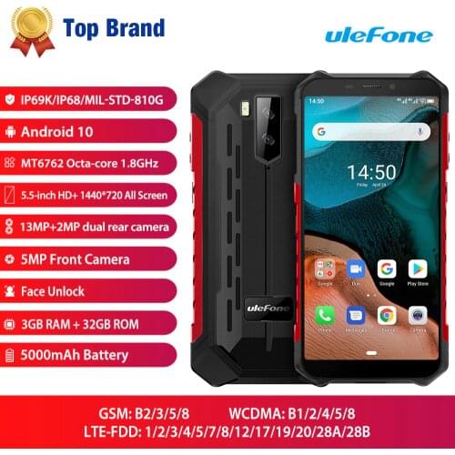 Ulefone Armor X5 IP68/IP69K Rugged Android 10.0 Shockproof Smartphone 5000mAh Octa Core 5.5'' OTG NFC 3GB 32GB 4G LTE Cellphone