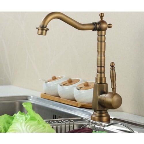 Brand New Antique Brass Kitchen Faucets 360 Degree Swivel Bathroom Basin Sink Mixer Taps Crane KF28