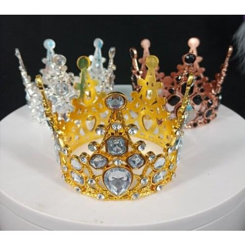 Bridal Wedding Tiaras Gold Silver Crown Boys Girls Baby Birthday Cake Topper Decoration Crystal Pearl Tiara Hair Ornaments Party