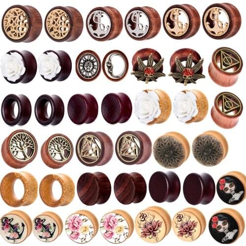 Vintage Natural Brown Wood Organic Ear Tunnel Plugs Stretcher Gauges for Men and Women Wooden Gauges For Ear Flesh Tunnels Body