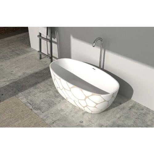 1830x800x550mm Corian CUPC Approval Bathtub With Hand Paint Pattern Oval Freestanding Solid surface stone Tub RS65126