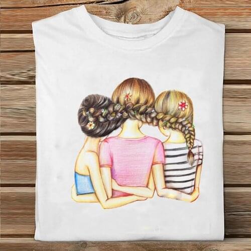 Women Short Sleeve Cartoon Sister Friends Clothing 90s Summer Spring Clothes Print Tshirt Female Tee Top Ladies Graphic T-shirt