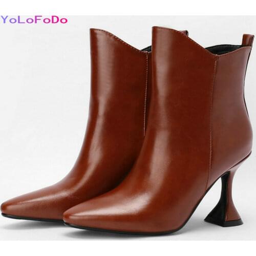 2021 Autumn Winter Women Ankle Boots Fashion Thin High Heel Round Toe Ladies Short Boots Slip on Dress Womens Boots Big Size 43