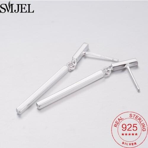 SMJE Real 925 Sterling Silver Simple Bar Earrings Stud for Women Long Bar Tassel Stick Earrings Wholesale Geometry Brincos Bijou