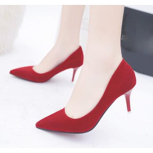 Plus Size OL Office Lady Shoes Faux Suede High Heels Woman Shoes Pointed Toe Dress Shoes Basic Pumps Women Boat zapatos mujer