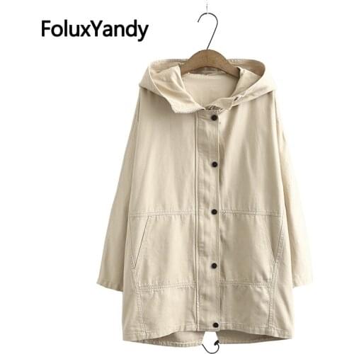 Womens Trench Plus Size Autumn Coat Hooded Outerwear Casual Loose Long Trench KKFY4860