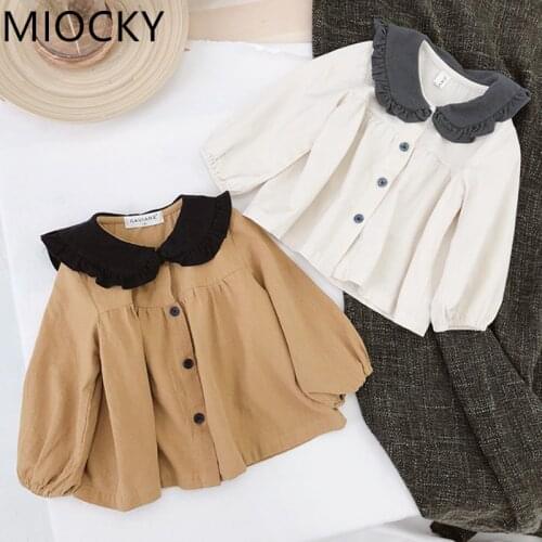 2020 childrens wear Korean girls' contrast baby collar cotton hemp new spring baby shirt childrens shirt D1417