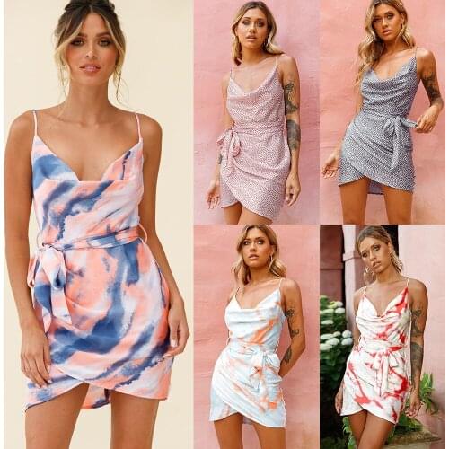 2021 Woman Fashion Sling Sexy Printing Mini Dress Female Irregular Belt Sundress Party Beach Dresses New Summer Vestido S-2XL