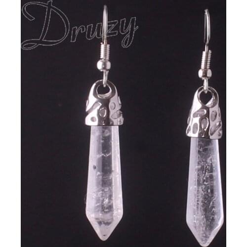 6pair/lot Roses Quartz Turquoises Agates Crystal Natural Stone Hexagonal Prism Crystal Earrings Treat Point Healing Jewelry Free