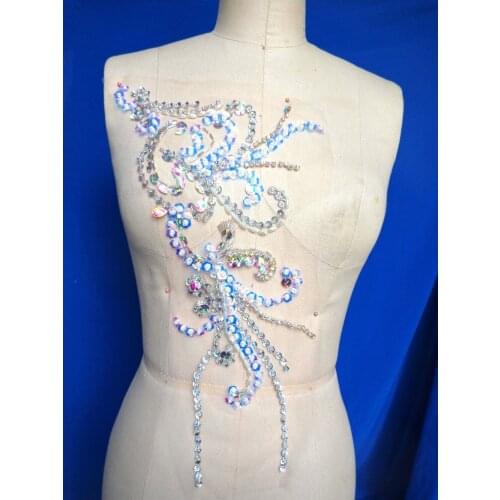 A36 zbroh pure handmade rhinestones applique 42*25cm sew on clear AB colour crystals patches trim for dress DIY accessories