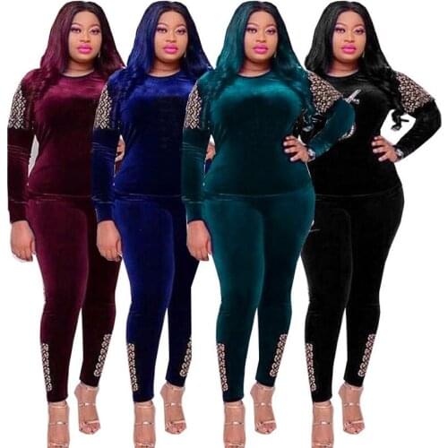 African Dresses for Women Top and Pants 2 Pieces Set Fashion Tracksuits Diamond Beaded Velvet American Clothes Plus Size Dashiki