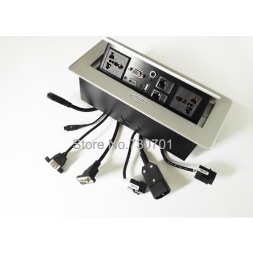 2019 Round thin cable accessories desktop socket with 2 universal power adaptor rj11l,rj45,3.5 mic,usb,vga,HDMI,size reference