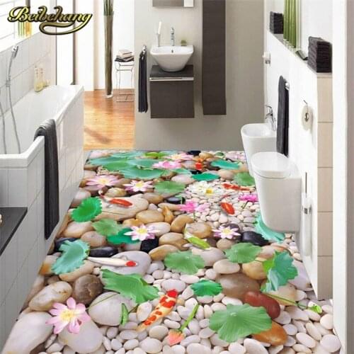 Beibehang Custom Pebble goldfish lotus Wallpaper papel de parede 3D Bathroom wall Mural Self-adhesive Waterproof Floor Wallpaper