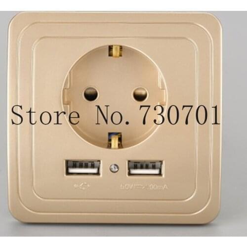 Free Shipping 16A EU Standard Electrical Outlet With 2100mA Dual USB Charger Port for Mobile Wall Power Socket Plug Grounded