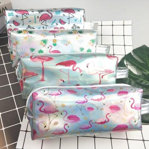 Large Flamingo Pencil Cases Kawaii Laser Pencil Bags Pouch Pen Case Box For Girls Boys Korean Stationery Office School Supplies