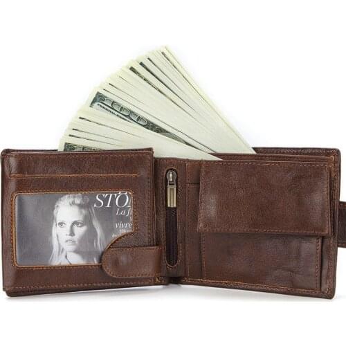 Brand Men Wallet Genuine Leather Short Coin Purse Fashion Hasp Wallet For Male Portomonee with Card Holder Photo Holder