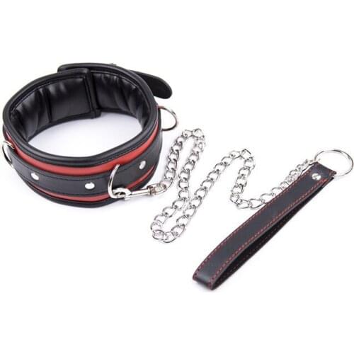 Black&Red PU Leather Bdsm Fetish Bondage Sex Neck Collar And Chain Leash Adult Games Collars Rings Sex Toys Slave Collar