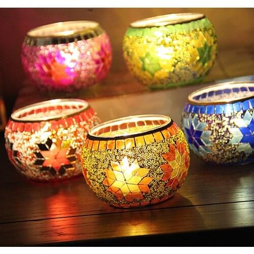 Color Snowflake Mosaic Glass Candlestick