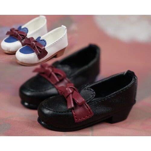 G10-X59 children toy SD/BJD 1/3 1/4 dolls props Accessoriess Shallow black bow leather shoes black white 1 pair