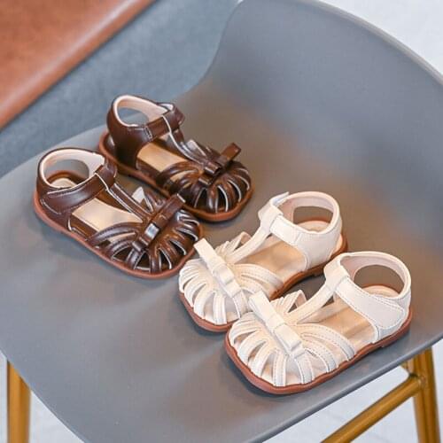 Children Girls Korean Closed Toe Sandals 2021 Summer Hollow Non-slip Toddler Kids Baby Princess Leather Dress Shoes 1 2 3 7 Year