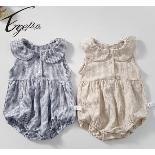 Engepapa Newborn Baby Girls Lattice Cotton Sleeveless Jumpsuit Korean Style Summer Infant Girls Bodysuits Baby Girls Clothes