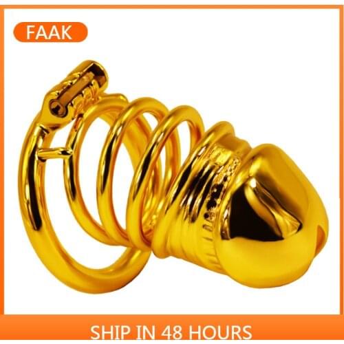 FAAK Erotic Urethral Lock Mens Gold Long Stainless Steel Chastity Lock Metal Cb Lock Penis Penis Cage Chastity Device Fun Props