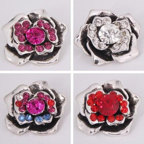 Hot KZ1171 Charm Rose Rhinestone 4Colors 18mm charm snap buttons fit DIY snaps Bangles necklaces jewelry wholesale trendy