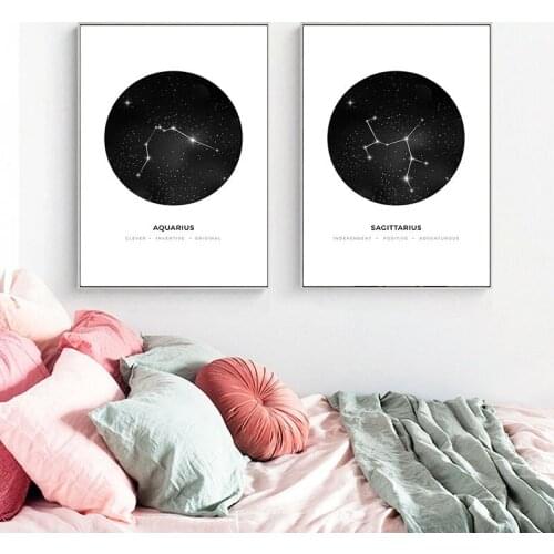 Twelve Constellations Canvas Painting Modern Minimalist Stars Starry Black and White Wall Art Poster Home Decoration Living Room