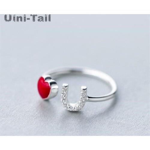 Uini-Tail hot new 925 sterling silver sweet Heart-shaped ring female drop glaze English letter ring fashion wild trend jewelry