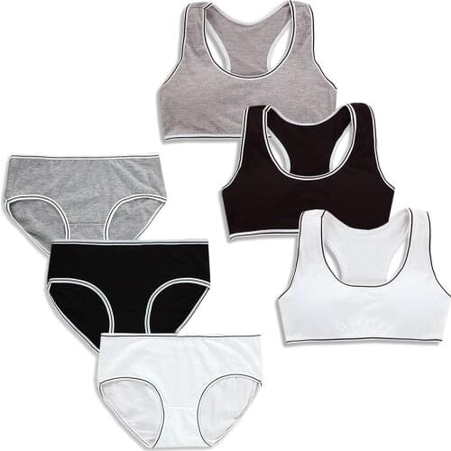 Girl Bra and Panty Set 14 Puberty Underwear Sports Vest Without Steel Ring Cotton Student Underwear Teenage Girls Top Brief 12